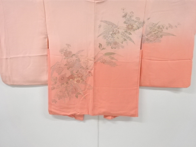 リサイクル　寿光織　笹の葉に牡丹菊模様織り出し絵羽織